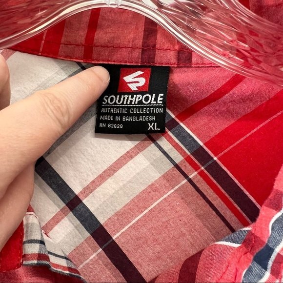 Southpole‎ xl red plaid long sleeve button down shirt - Picture 5 of 5